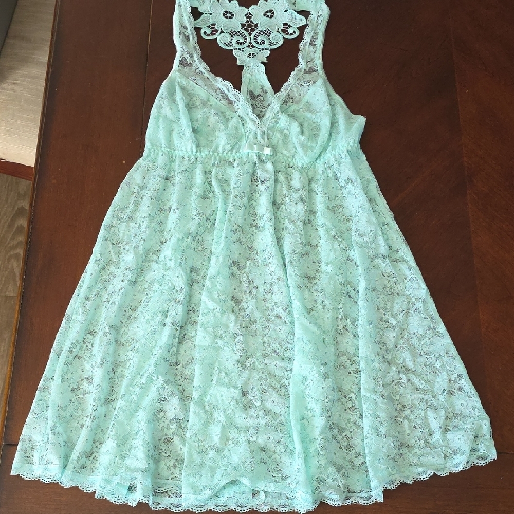 (J31) Seductive Wear Mint/Teal Lace Chemise Sz S